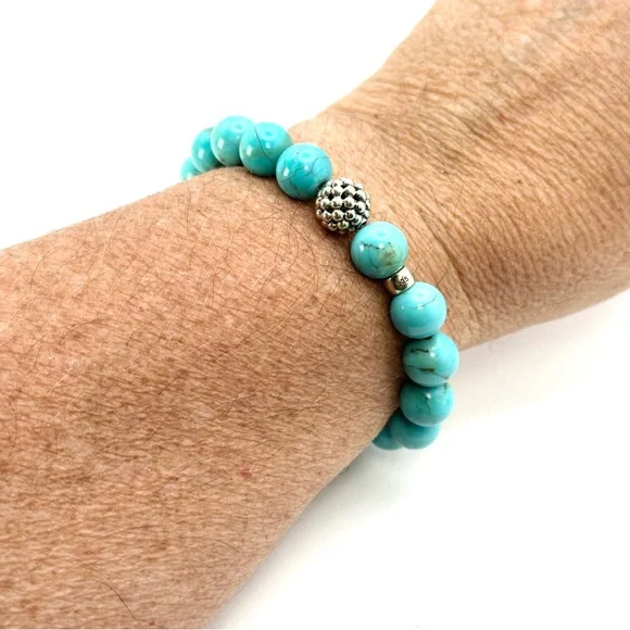 Lagos Turquoise Silver Station Bead Bracelet - Picture 7 of 7